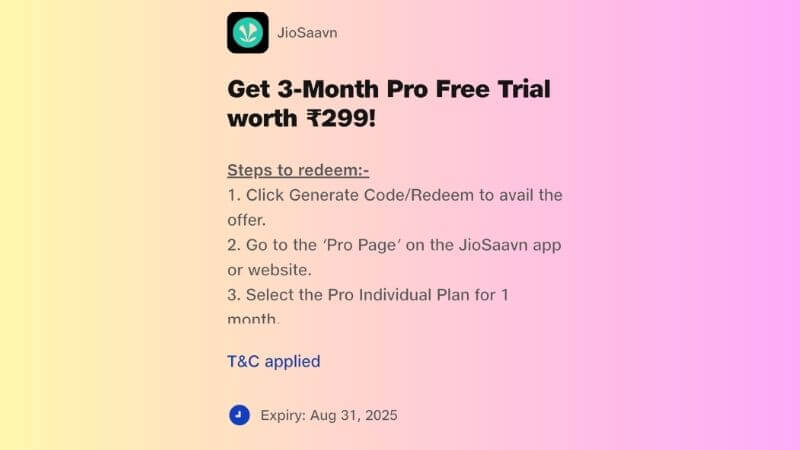 JioSaavn Pro Free 3 Months Offer