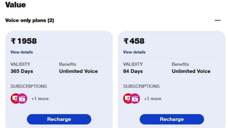 Reliance Jio Voice Only Plans